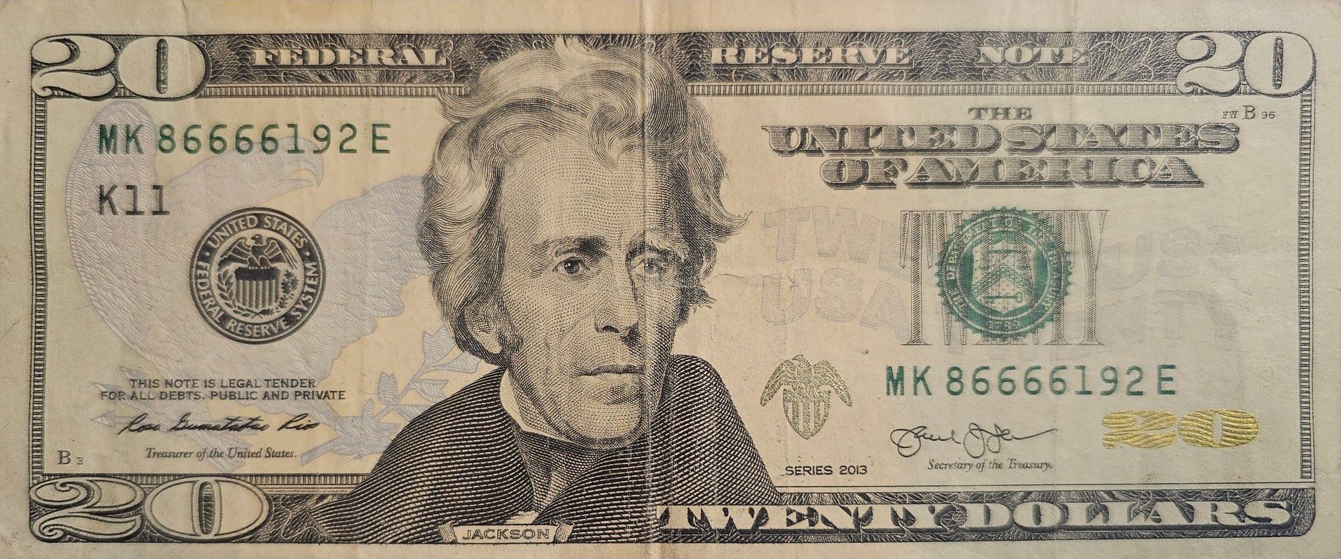 Fancy serial number (contact info removed)2 , 2013, 20 dollar bill, solid quad of 6's. 