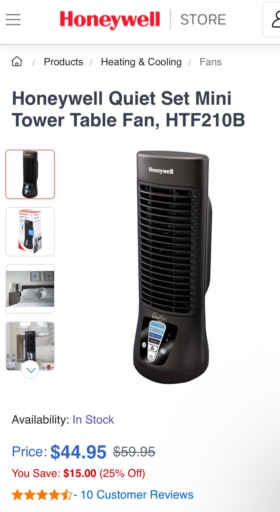 The Honeywell QuietSet Mini Tower Table Fan is a slim and compact model that's ideal for cooling small areas of personal space. The aspects of comfort