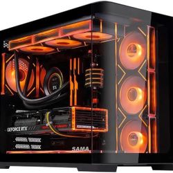 New in a sealed box SAMA 2851 ATX Mid-Tower PC Gaming Case, High-Airflow, Sturdy Curved Tempered Glass Front, 4 ARGB PWM Fan Pre-installed with Fan Hu