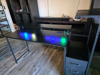Computer desk w/lights and storage & plugs