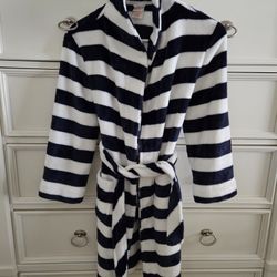 Boys Navy Striped Velour Robe--Size 8/10