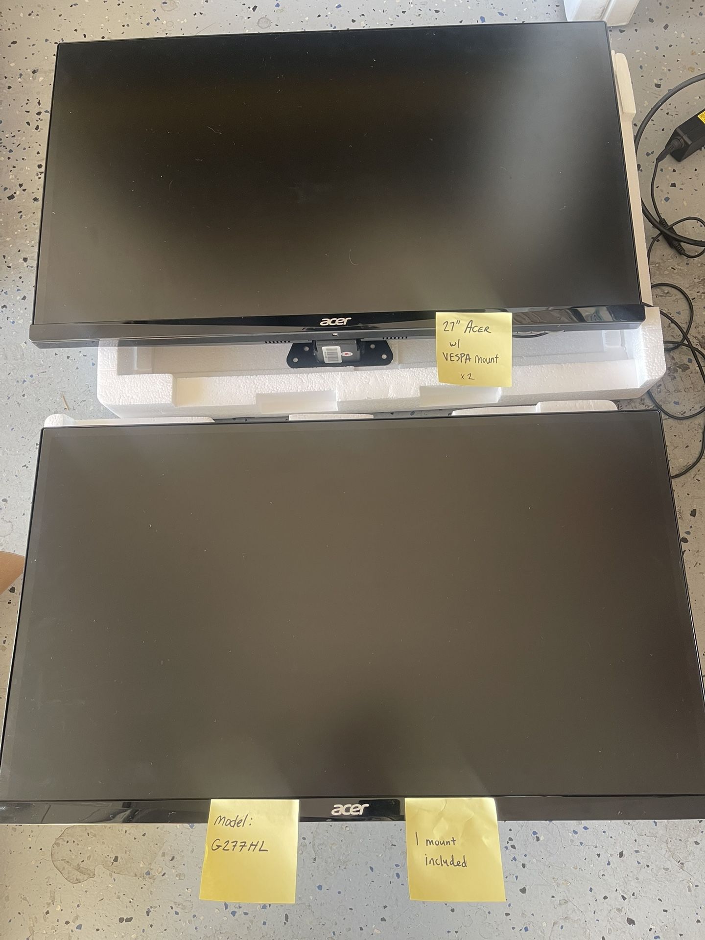 Dual Acer 27” Monitors w/ VESA Mounts – Model G277HL