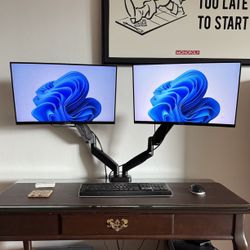 Dual 27” FHD 1080p Computer Monitors + Universal Desk Mount