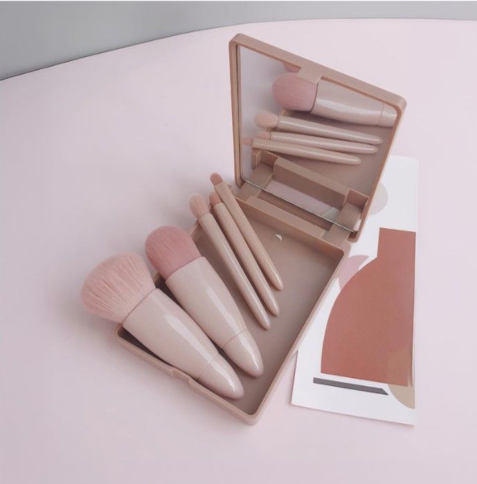 5Pcs Makeup Brush Set Travel Mini Portable Box With Mirror Multi Functional 3 AVAILABLE 
