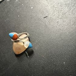 Coral, Turquoise, Mother Of Pearl And silver Ring