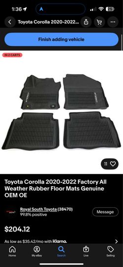 2020-2022 Genuine ALL WEATHER Toyota corolla matts OEM EO