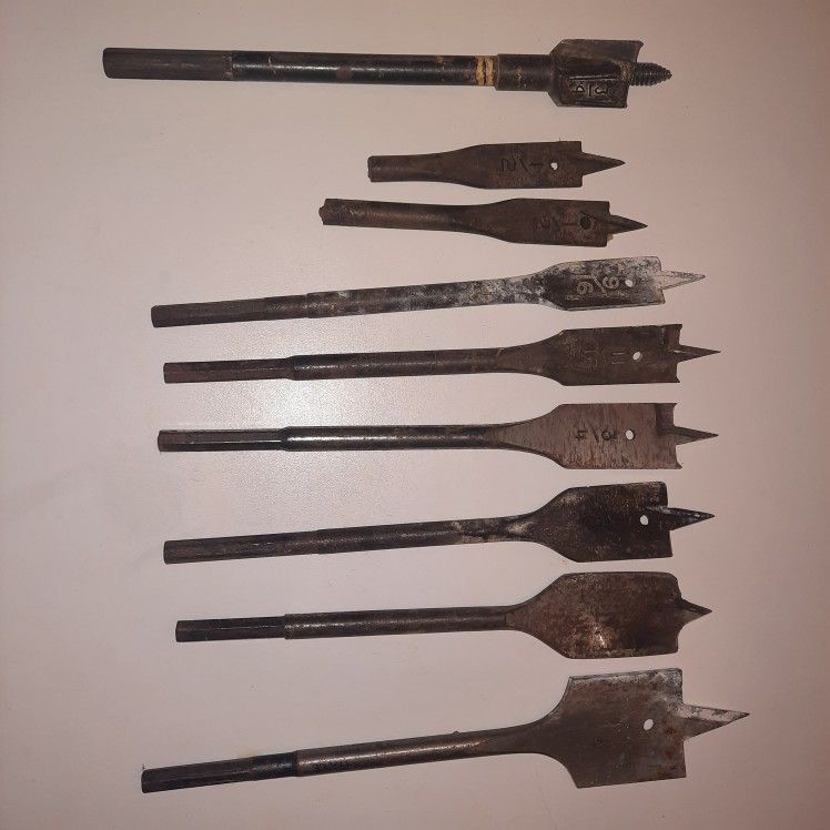 Spade, Paddle Flat Boring Bits. 9 Pieces. Used Good Condition.