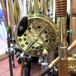 Montague Two-eye Bamboo Rod Paired With Pflueger Pakron 3178 Big Game Reel - Stunning Wall Decor