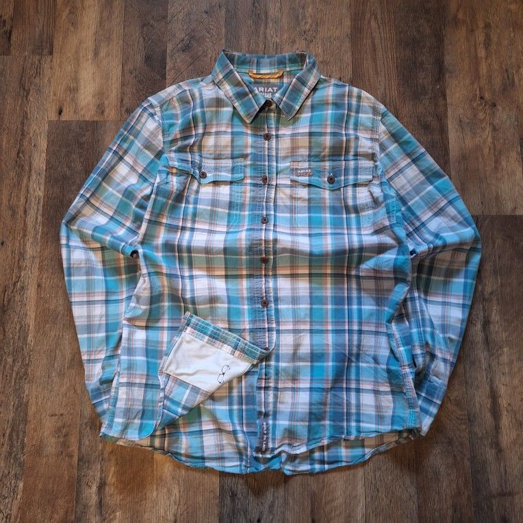 Ariat Rebar Men’s Plaid Shirt Western Rodeo Cowboy Long Sleeve Button Up