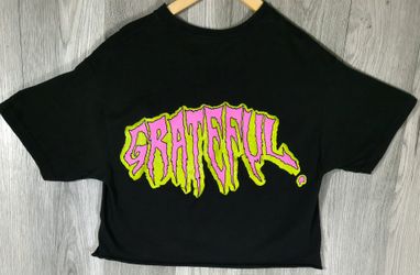“GRATEFUL” Neon Pink & Yellow Graphic Crop Top – Women’s Small (Cropped Fit) #7
