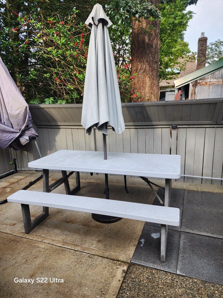 Lifetime Weather-proof Picnic Table with Umbrella and Base