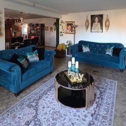 Living Room Set 2 Velvet Teal 