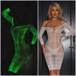 Women Glow in The Dark Fishnet Bodysuit