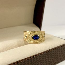 Sapphire Ring In 14k Gold, Byzantine Style 