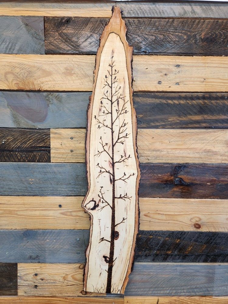 Bird Tree Wood Burning! 31"x6"
