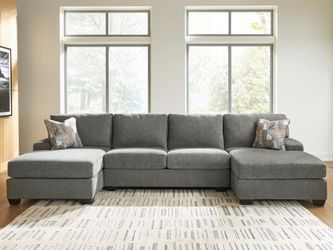 Newellen Greystone 3-Piece Sectional with Double Chaise