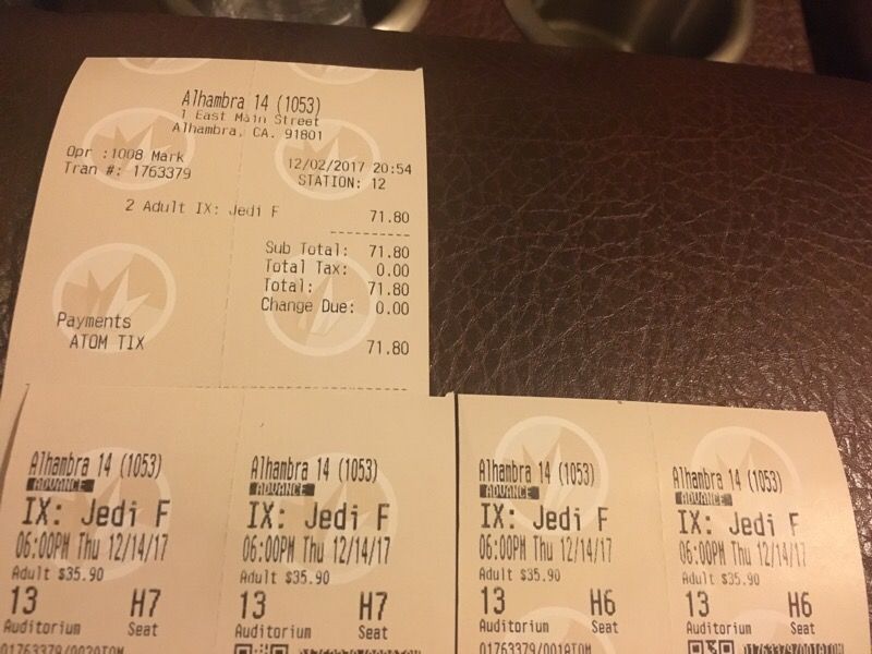 Star Wars tickets - last Jedi - imax 3D - 12/14 @ 6pm