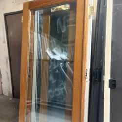 Solid Oak Full Glass Double Doors & Sidelite 