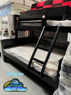 Twin XL over Queen bunk bed black litera con colchones nuevos