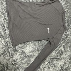 Hawthaw Long Sleeve Ribbed Top – Grey, Size Medium 