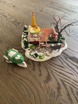 Department 56 Snow Village Patio Scene w/ Grill, Birdhouse & Snowmobile Repaired