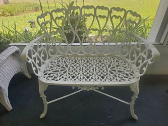 White Cast Iron Ornate Garden Bench