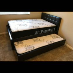 Full Twin Expresso Trundle Bed With Ortho Mattress Included 