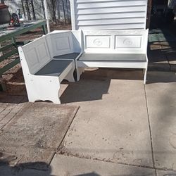 Wood Corner Bench Seat White And Black With Open Storage  Indoor Or Outdoor / 3 Pieces Connected 