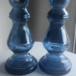 PAIR VIDRIOS SAN MIGUEL RECYCLED GLASS CANDLE HOLDER  Aqua Blue