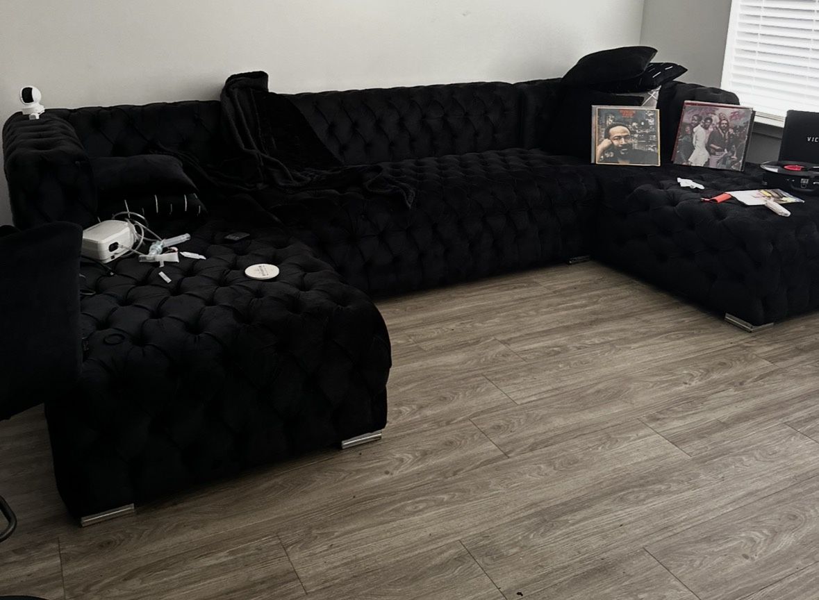 Black velvet sectional couch