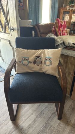 2 Wooden Arm Chairs with Navy Blue Upholstery