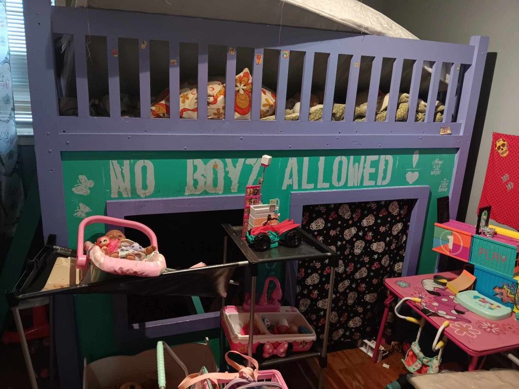 Purple Loft Bed And Playhouse In One