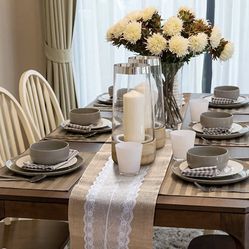 Burlap And Lace Table Runner Wedding Decor