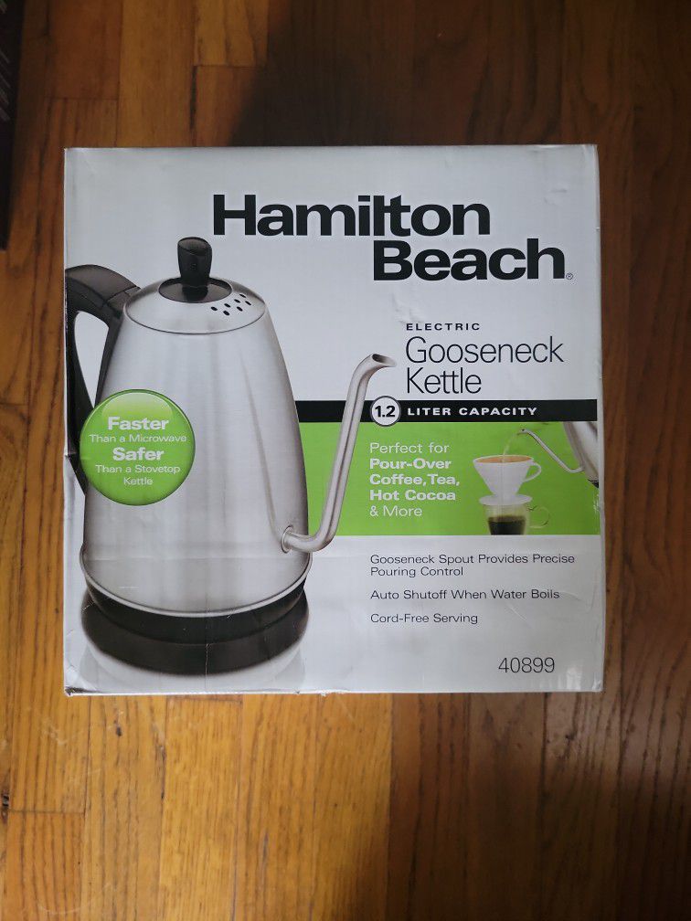 Hamilton Beach Gooseneck Pour Over Electric Tea Kettle, Water Boiler & Heater, 1.2 L, Cordless, Auto-Shutoff & Boil-Dry Protection, Stainless Steel