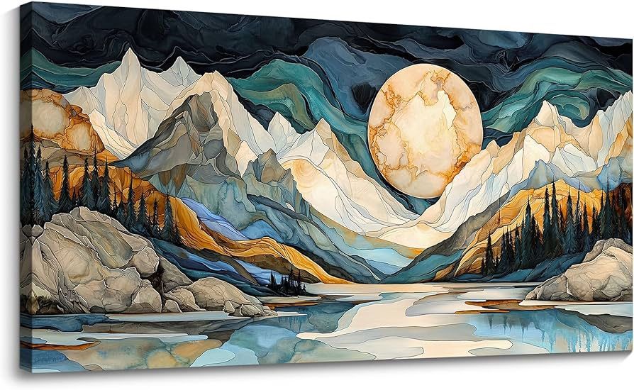 ONLY $45: 24x48 Inchs Abstract Painting Decor, Textured Mountain Pictures as Gifts for Friends