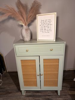 Sage Green Cabinet with Rattan Cane Doors