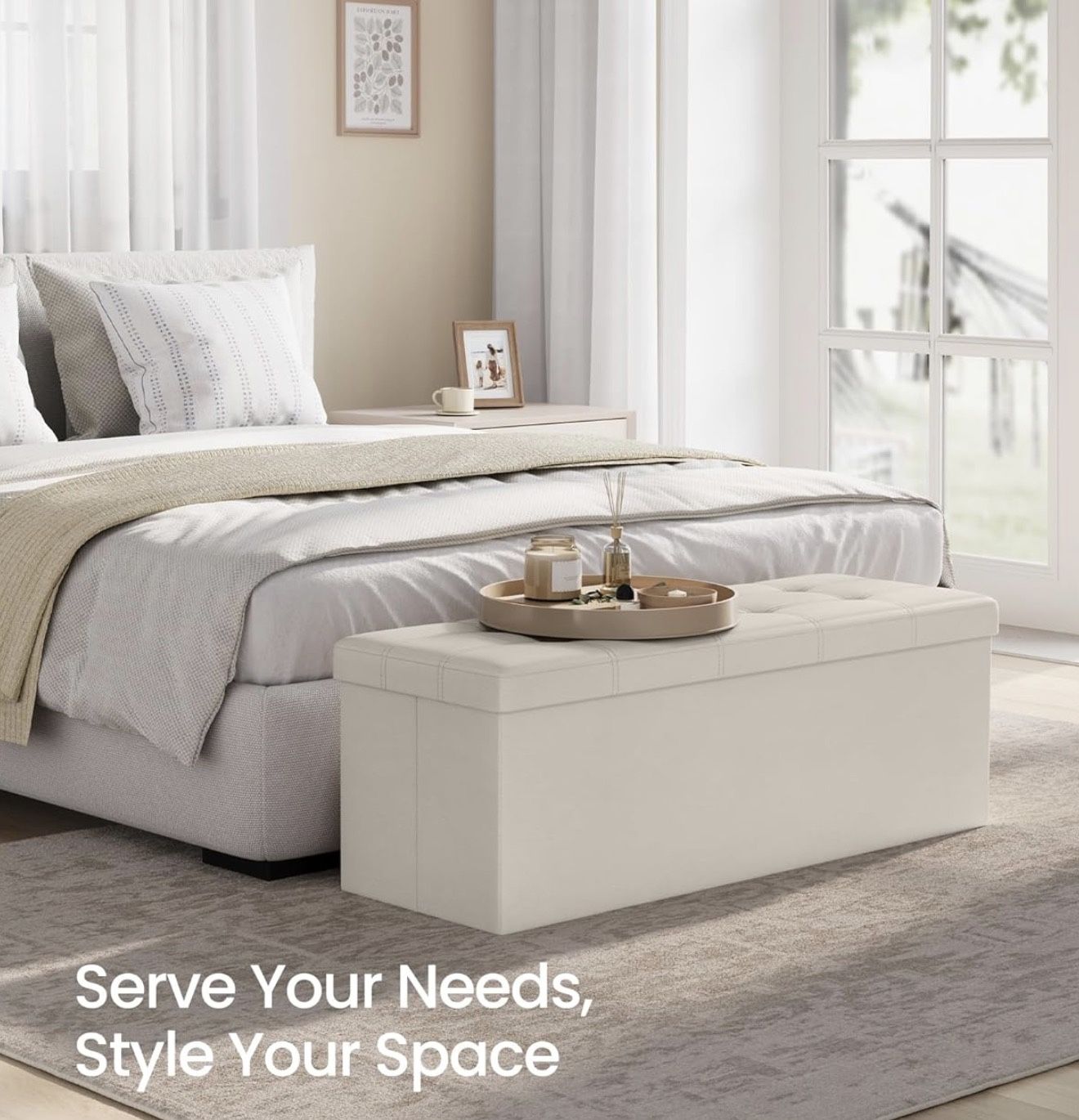 43 Inches Folding Storage Ottoman Bench