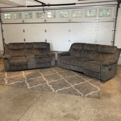 Manual Recliner Sofa & Loveseat Set – Cupholders & Storage – Very Comfortable