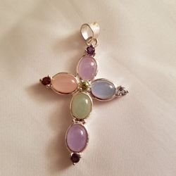 Genuine Multi Stone Sterling Silver Cross