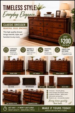 Elegant Solid Wood 9-Drawer Dresser – Timeless Style | Excellent Condition