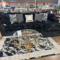 $10 Down Payment Finance / Brand New  Black 2 Piece Velvet Sectional with Chaise 