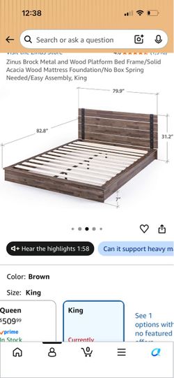 Zinus Brock Metal and Wood King Platform Bed Frame