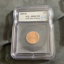 2025 DICG certified MS 65 red last year of issue one cent piece