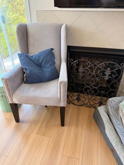 Silver  Wingback Accent Chair with Nailhead Trim