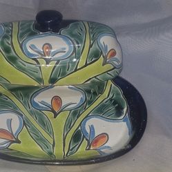Original & Authentic Talvara ware. 2 piece Butter Dish w/ artist signature, NIE #1