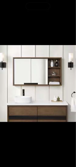 Kordite 42 in. W x 7 in. D x 24 in. H Rectangular Surface Mount Almond Latte Medicine Cabinet with Mirror