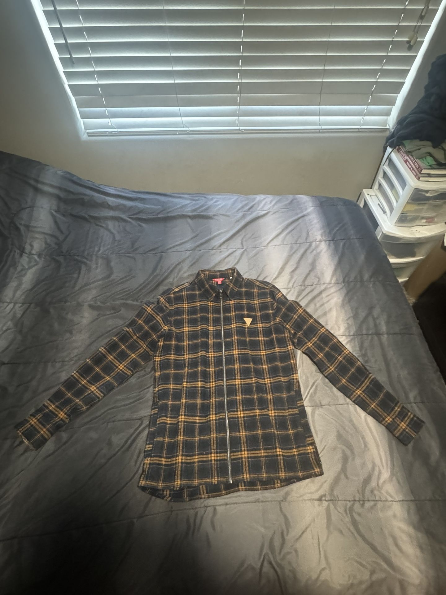 GUESS Long Sleeve Zip Up Plaid Shirt