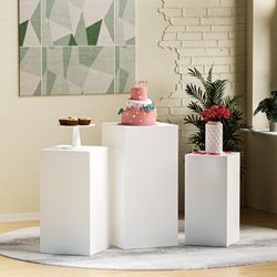 For Sale -Kelfara 3PCS Metal Display Pedestal Stand, Wedding White Square Pedestal Stands