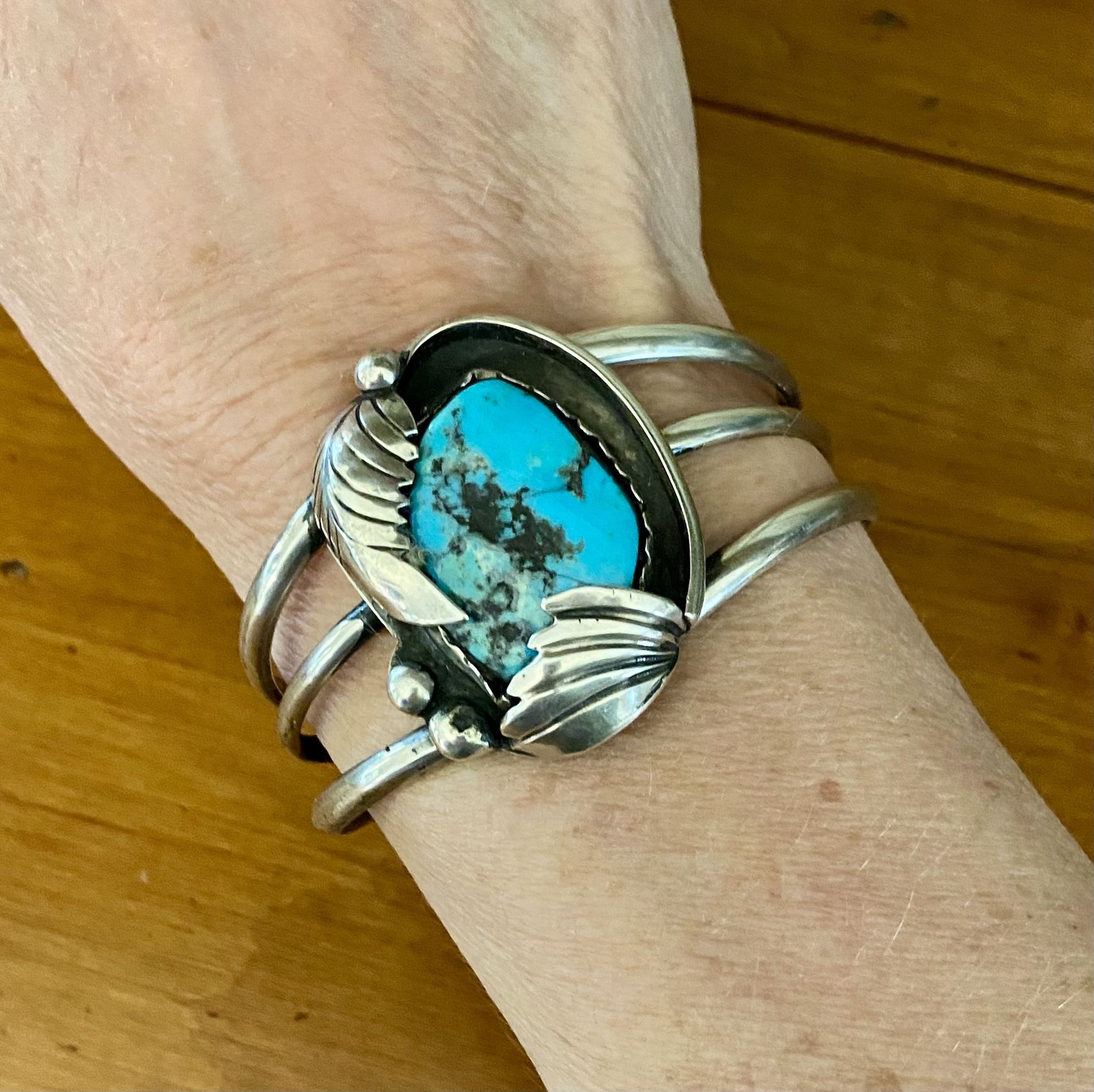 Vintage ME Tsosie Sterling Silver Turquoise Cuff Bracelet size 6.5”