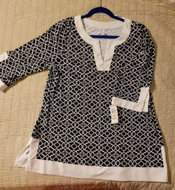 NWT Charter Club Black/White 2 XL Tunic Top
